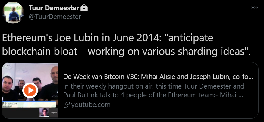 "5/ To me the first red flag came up when in our weekly hangout we asked the ETH founders about to how they were going to scale the network. (We’re now 4.5 years later, and sharding is still a pipe dream.)"