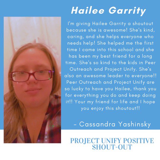twpprojectunify's tweet photo. Today’s shout-outs are for Hailee Garrity from @cyashinsky9, Sandy Pfizenmayer from @HanlonJD and Karen Nowicki from Grace Wahl!! Thank you :) https://t.co/zCGv2nbF3f