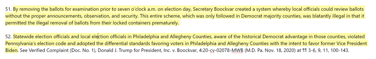 PENNSYLVANIAThis entire scheme, which was only followed in Democrat majority counties, was blatantly illegal in that it permitted the illegal removal of ballots from their locked containers prematurely. Philadelphia & Allegheny Counties adopted the differential standards.