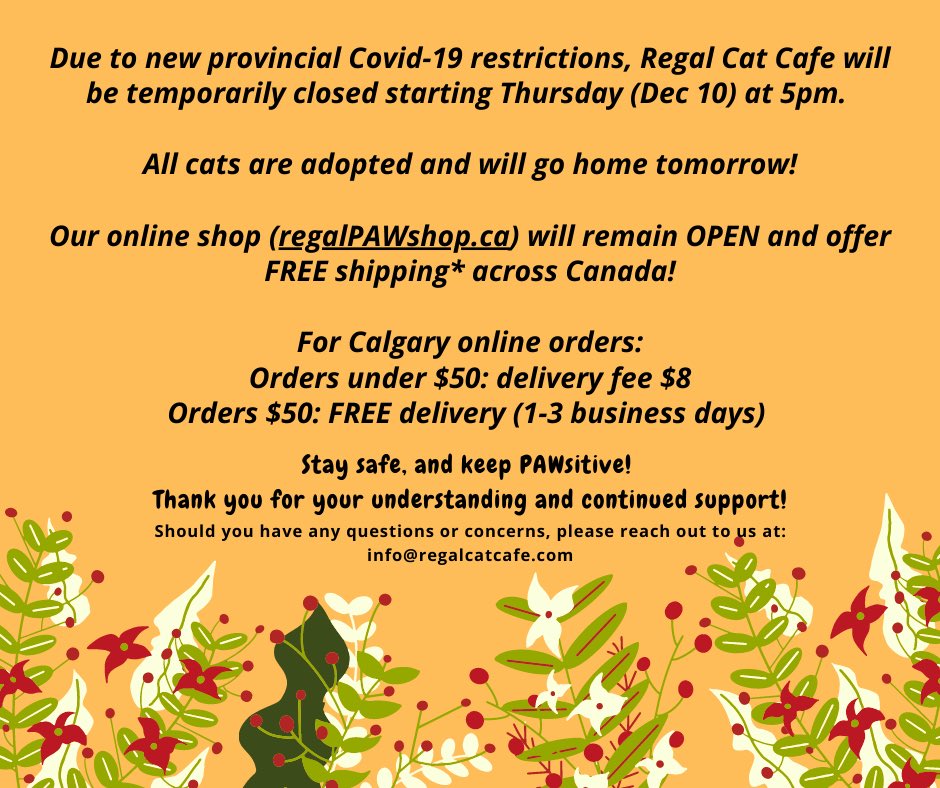 Apologize for the short notice. Hope all stay safe and PAWsitive! We would greatly appreciate if you share our online shop to your friends. Thank you for all your love and support! 
#supportsmallbusiness #yyc #kensingtonyyc #giftshop #petsupplies #localdelivery #freeshipping