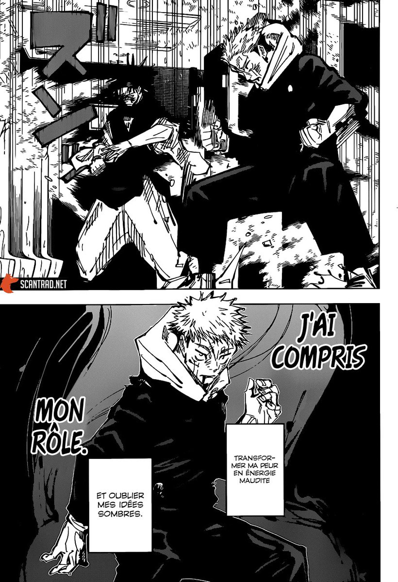  #spoil Mais contrairement à avant où il avait peur de mourir, Yuuji est serein et accepte même la mort Il a eu une évolution mentale