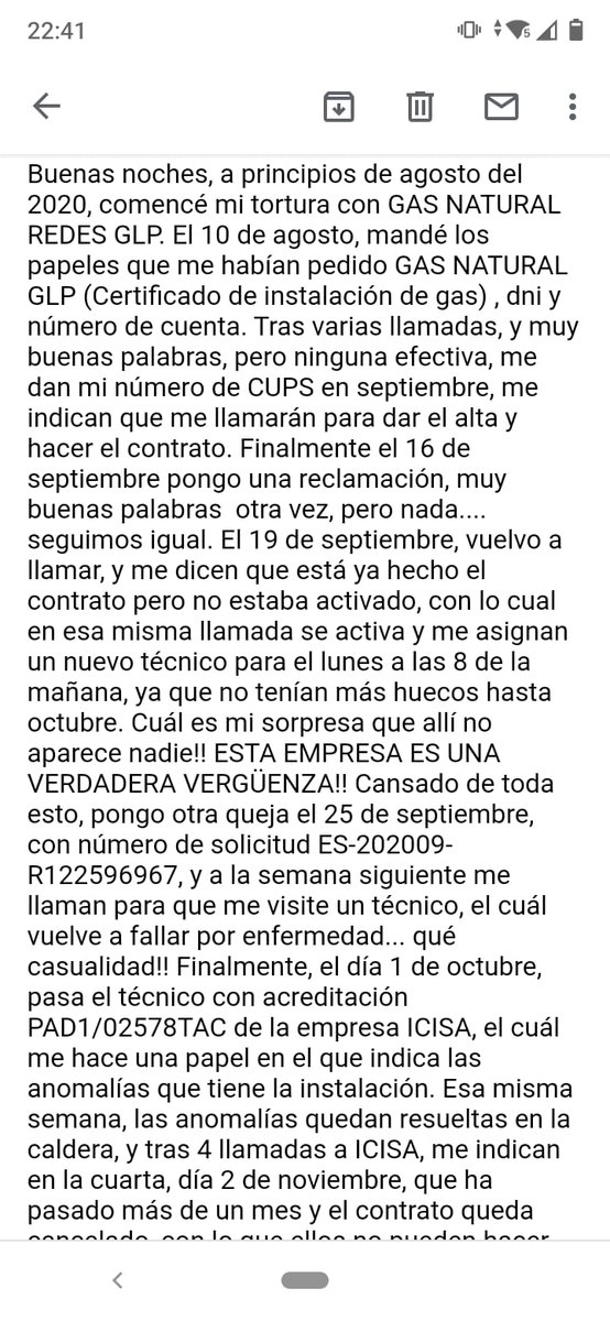 JavierPuente16's tweet photo. @NaturgyClientEs Buenas noches, a principios de agosto del 2020, comencé mi tortura con GAS NATURAL REDES GLP. Vais a resolver esto alguna vez?? https://t.co/5ZS5m0kZCk