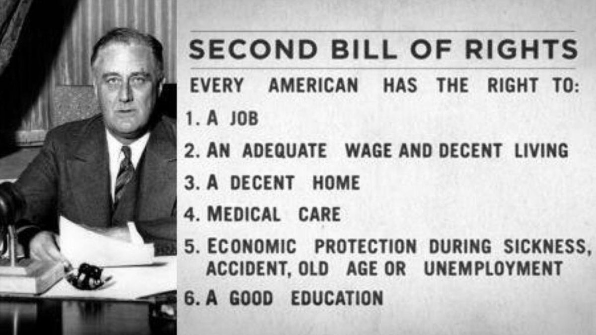 ProudSocialist's tweet photo. Just think about how much America has regressed over the past century...

80 years ago a U.S. president was advocating for a jobs guarantee, a living wage, housing for all, and medicare for all and now we can’t even get our gov’t to provide relief to its people during a pandemic. https://t.co/rkDoXnu9gM