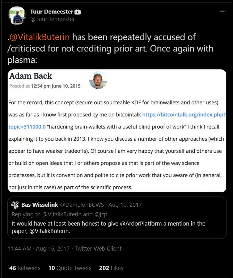 "17/ Over the years, this has become a pattern in Ethereum’s culture: recycling old ideas while not properly referring to past research and having poor peer review standards. This is _not_ how science progresses."