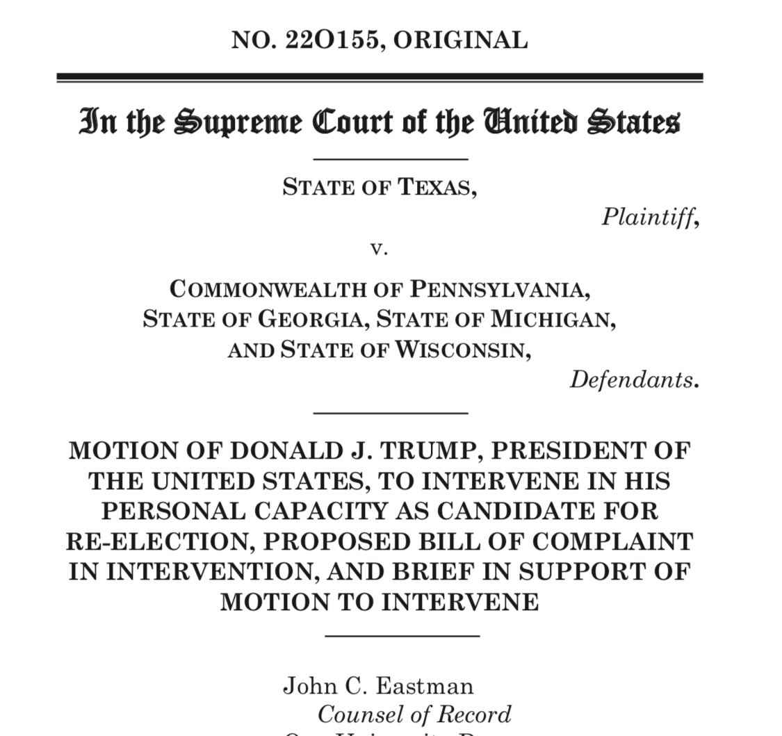 The only lawyer on the Trump brief is John Eastman, the lawyer who wrote the thing about Harris not being eligible to be Veep.