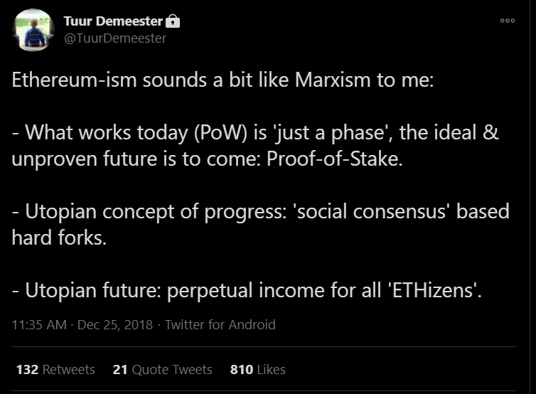 "20/ A few days ago, I shared a critical tweet that made the argument that Ethereum’s value proposition is in essence utopian."