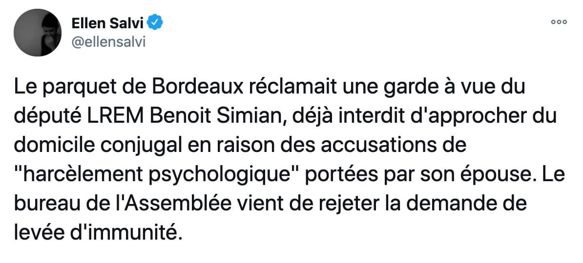 Allo <a href="/RichardFerrand/">Richard Ferrand</a> ?
Vous protégez un député auteur de violences conjugales, dont le parquet a réclamé la garde à vue ?
C'est pour la grande cause du quinquennat ? 🤬
cc <a href="/1ElisaMoreno/">Élisabeth Moreno</a> 

via <a href="/ellensalvi/">Ellen Salvi</a>