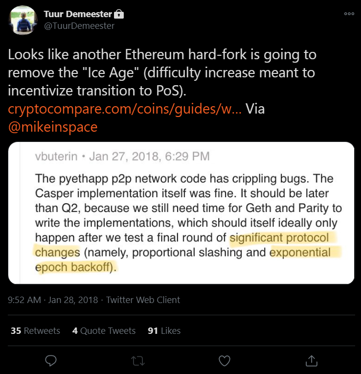"30/ Of course, nothing came of this, because anything in the ETH protocol can be hard-forked away. Another broken promise."