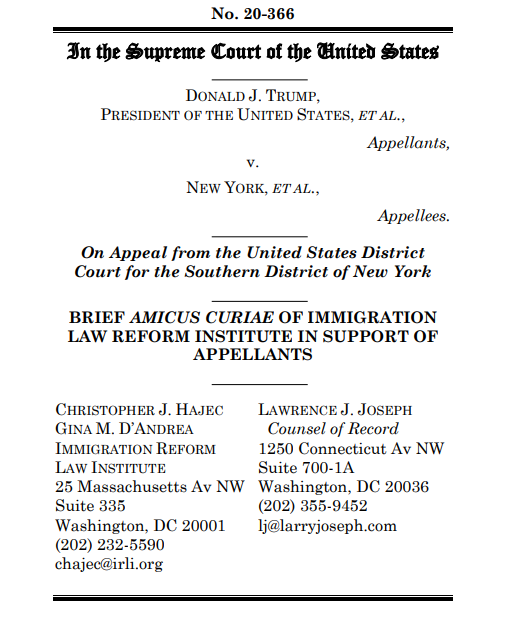 And in Trump v New York, an Amicus on Trump's side for the Immigration Law Reform Institute... there are probably more of these but you get the idea.
