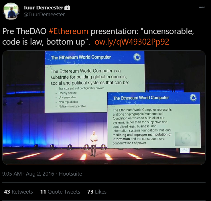 "37/ Another hollow claim: in 2016, Ethereum was promoted as being censorship resistant…" http://ow.ly/qW49302Pp92&nbsp;