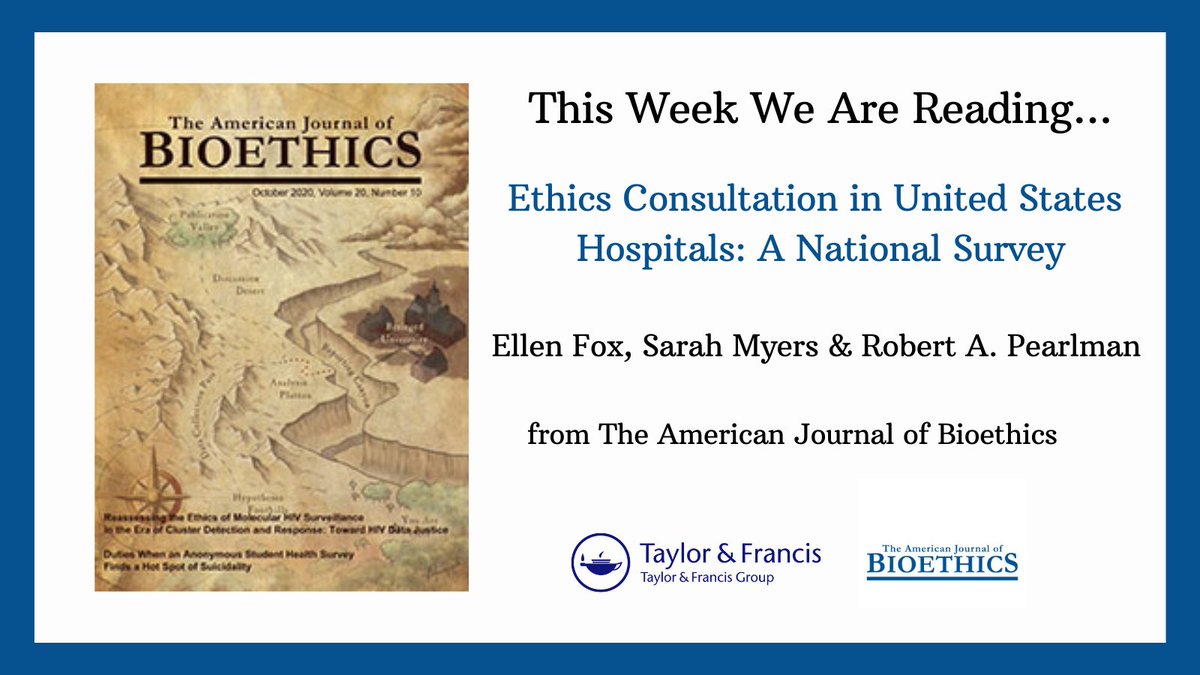 Our most cited article in the past 20 years? 

"Ethics Consultation in United States Hospitals: A National Survey" by Ellen Fox, Sarah Myers &amp; Robert A. Pearlman

Join us this week as we reread this prominent piece: ow.ly/2xC350CGjSZ