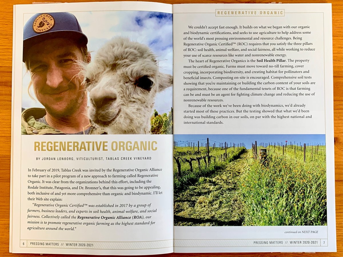 TablasCreek's tweet photo. Did you get the 2020-21 "Pressing Matters" newsletter, with feature stories on #Harvest2020, our new #RegenerativeOrganicCertification and #Muscardin; an updated vintage chart; Holiday Gifts & a great Chicken with 40 Cloves of Garlic recipe. Download it at https://t.co/usqAJBwVLQ https://t.co/cKm2v6pgwb