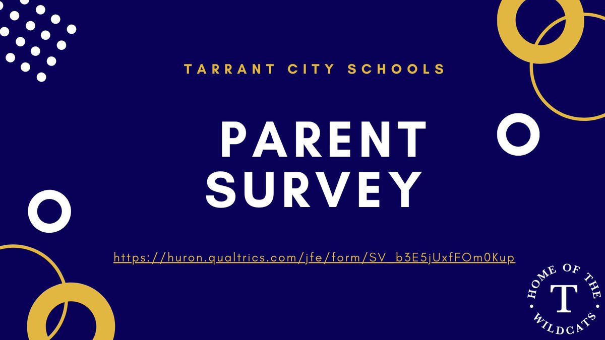 Parents: Please take a few minutes to complete the 90-Day Parent/Caregiver Survey at this link: ow.ly/IEPo50CH3nt. The survey is open through December 11. The survey takes approximately 5 minutes to complete. #tarrantal #tarrant #tarrantalabama #tarrantcityschools