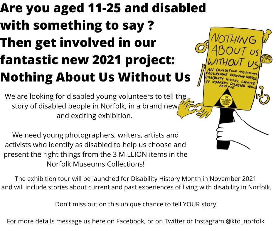 Help us find more  #DisabilityHistory in our collections. We are looking for groups of disabled young people to help us choose objects and stories for this exhibition, set to tour Norfolk during  @UKDHM in November 2021.  @KTDnorfolk  @HeritageFundM_E