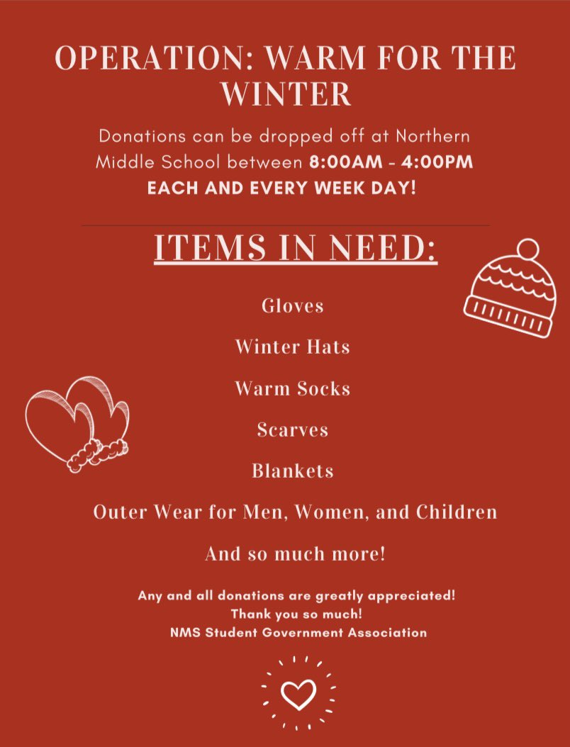 Ms. Kirsten Firmi (@msfirminms) on Twitter photo NMS SGA is hosting a clothing drive for our community members in need this winter. Please see the flyers and consider donating to this great cause. Any and all donations are greatly appreciated! <a href="/NMS270/">Northern Middle</a> ♥️🧤 NMS SGA is hosting a clothing drive for our community members in need this winter. Please see the flyers and consider donating to this great cause. Any and all donations are greatly appreciated! <a href="/NMS270/">Northern Middle</a> ♥️🧤