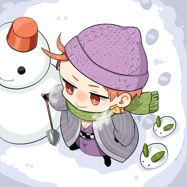 snowman scarf male focus 1boy solo earrings jewelry  illustration images