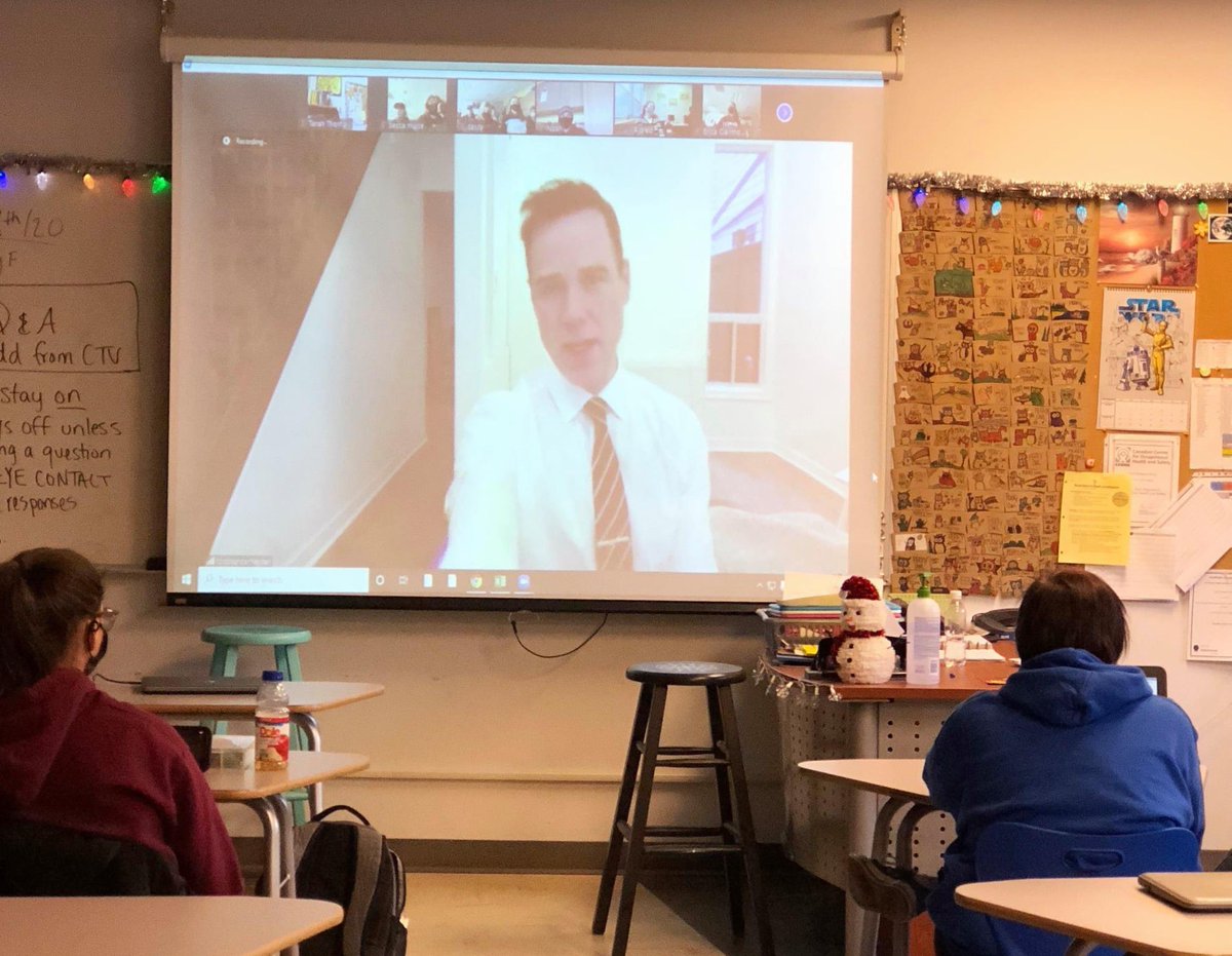 ycmhsnews's tweet photo. Our gr 11&amp;12 O2 students had a Q&amp;A session w CTV News national anchor Todd van der Heyden. They learned about memorable career moments, helpful journalism skills, &amp; life as a high-profile news anchor. A huge thanks to Todd for taking time out of his day to talk to us! @TCRCE_NS https://t.co/VdEkqLitBn