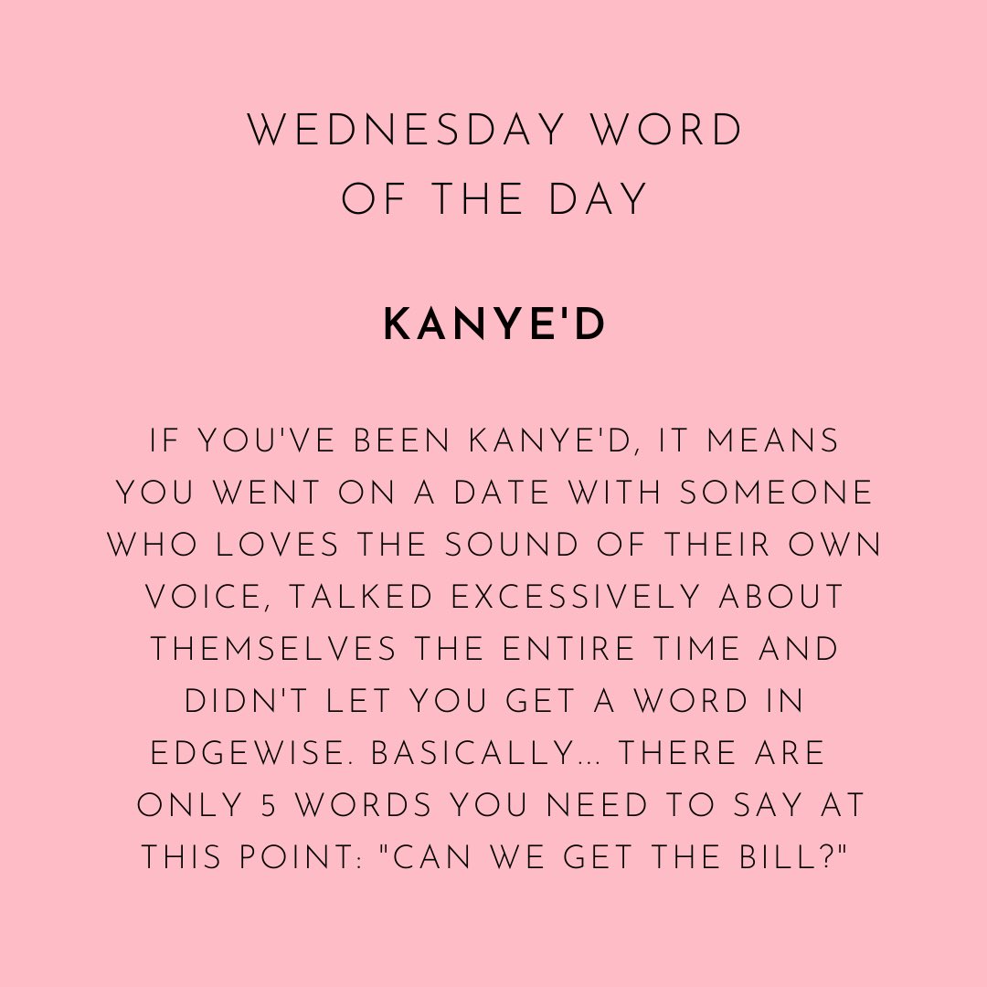 damseldating's tweet image. I love discovering these new millennial dating terms 😅 it gets more ridiculous each year! ⁣
⁣
According to research by Plenty of Fish, 45% of singles have endured a one-sided date like this before 😐😬 Are you part of the 45%? 🙈⁣

#dating #wednesday #kanyewest #wordoftheday
