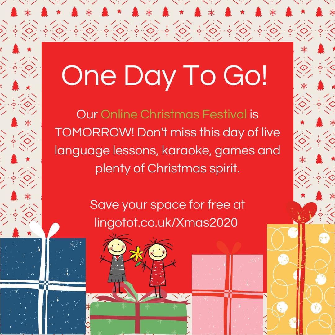 Our Lingotot FREE online Christmas festival is tomorrow from 9am-12pm - is your school signed up? Classes in Spanish, French, German, Welsh &amp; Mandarin! <a href="/hhp_school/">High Halstow Primary Academy</a> <a href="/LA_Trust/">Leigh AcademiesTrust</a> <a href="/IsteadRisePS/">Istead Rise Primary</a> <a href="/HSWprimary/">Hoo St Werburgh</a> <a href="/fleetdown/">Fleetdown Primary School</a> <a href="/WhitehillPS/">Whitehill Primary School</a> <a href="/EbbsfleetGreen/">Ebbsfleet Green Primary School</a> @WainscottSchool <a href="/springhead_park/">Springhead Park Primary School</a>