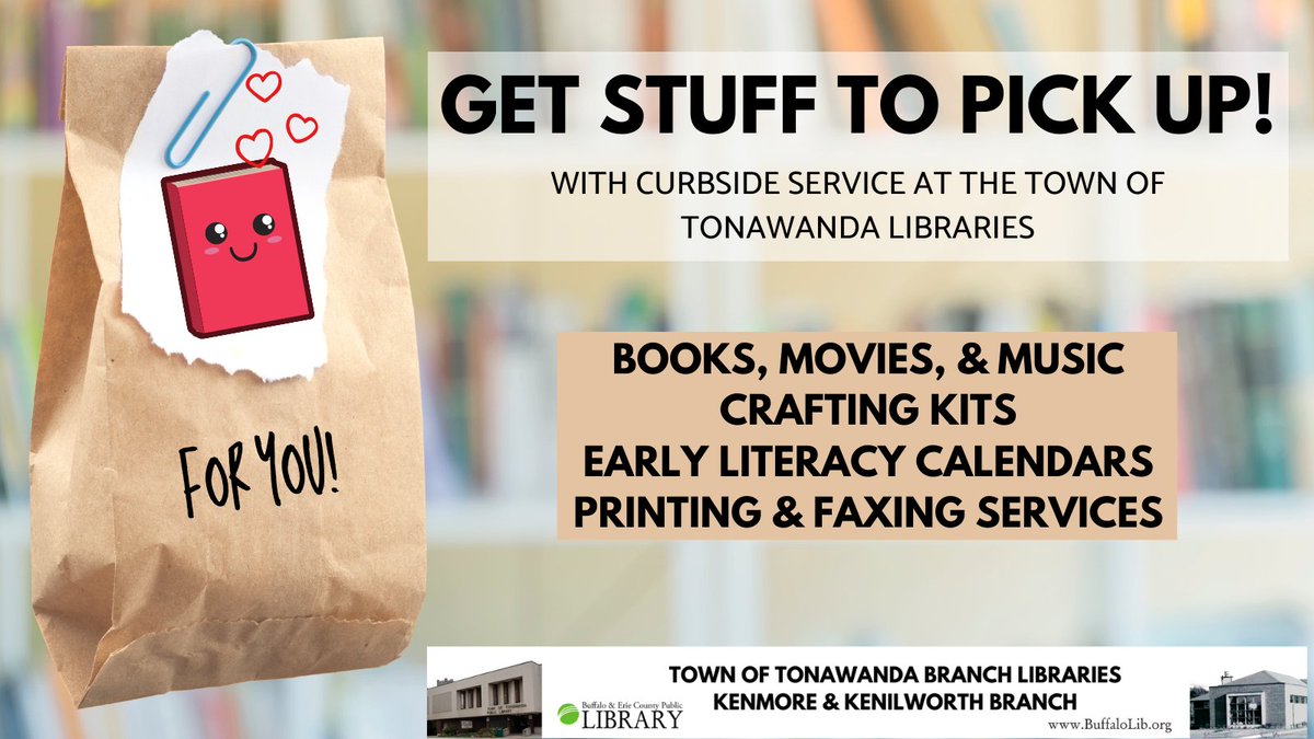 KenilworthLib's tweet photo. Curbside service continues today (12/9/20) from 1-7 pm. Call us at 716-834-7657 to get an order started or for more information https://t.co/pZOnW5Seel https://t.co/sfY2qhOHcw