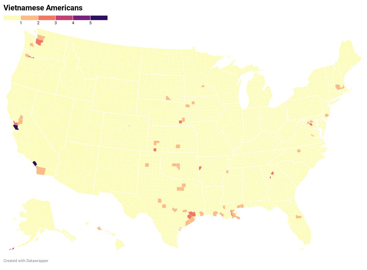 Vietnamese Americans make up 0.6% of the population, and are prevalent along the West and Gulf Coasts. Santa Clara and Orange Counties have the highest proportion of Vietnamese Americans in the country.
