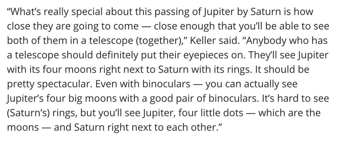 If you pull out a telescope, binoculars or long camera lens, you'll be able to see both planets at the same time PLUS Saturn's rings and Jupiter's moons