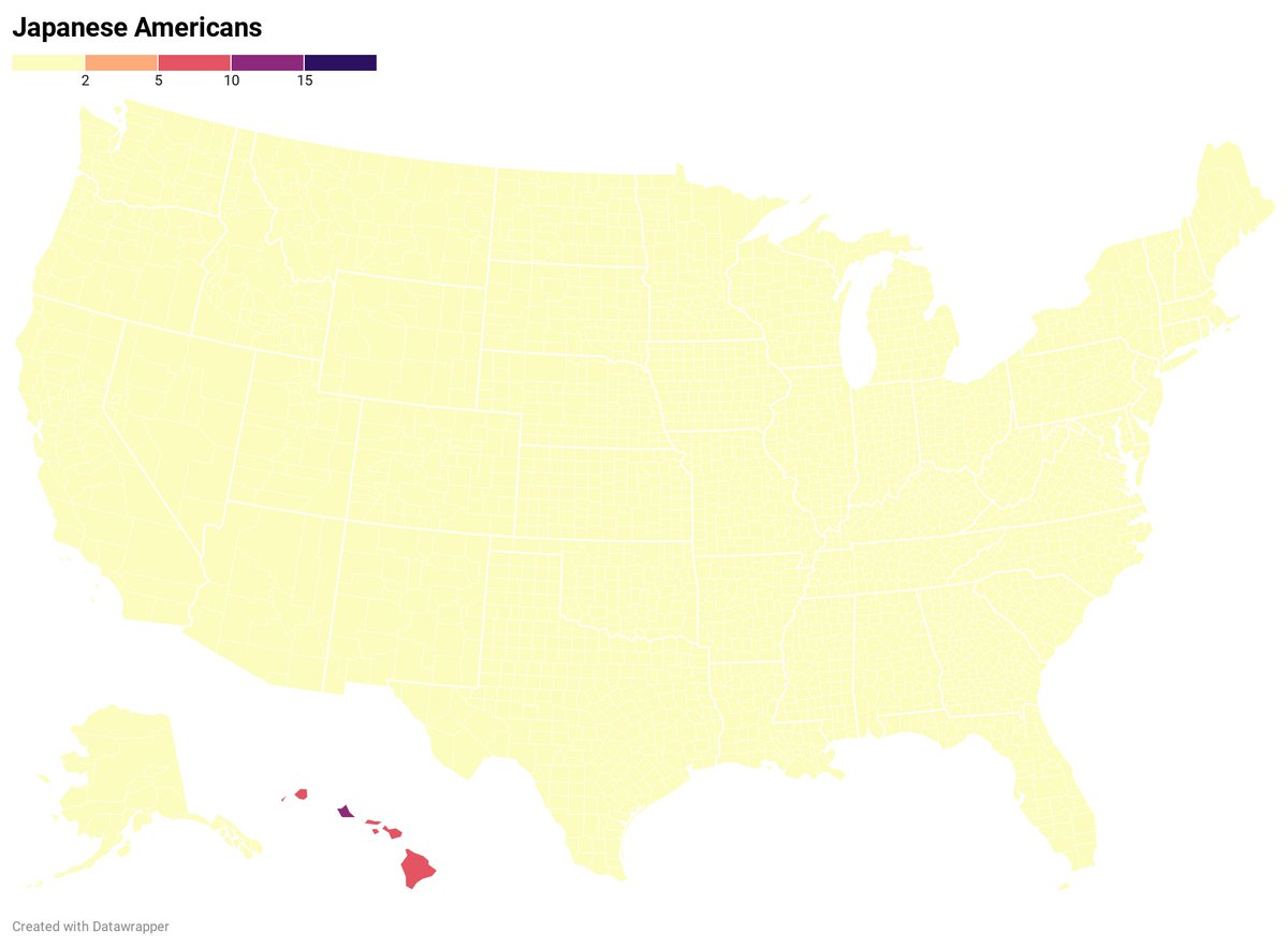 Japanese Americans make up .2% of the population, and are prevalent in Hawaii and California. Honolulu County (14%) has the highest proportion of Japanese Americans in the country.