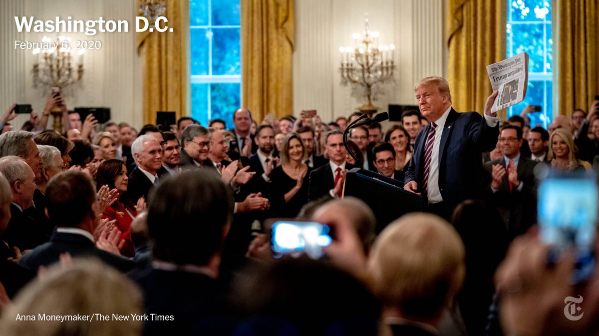 In February, President Trump was acquitted in the Senate impeachment trial. Anna Moneymaker reflected on photographing an event at the White House the following day.  https://nyti.ms/2JOivZf 