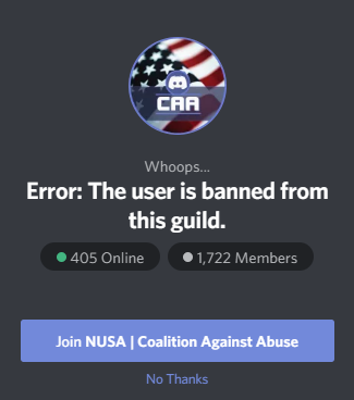 Error: The user is banned from this guild. HOW AM I GOING TO TAKE DOWN THE ESTABLISHMENT NOW?????? HELP! My Word. <a href="/pauljklrblx/">Paul</a> @nusaDRacine