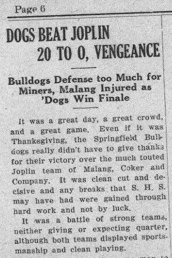 PitCentralHS's tweet photo. The rivalry between S.H.S. and @JoplinHS used to be HUGE! The football game was played annually on Thanksgiving Day and included "the big parade" from the school to The Square.

Below, another treasure in our halls... and we won, 20-0.

#Pit90 @J_GlobeSports @CentralBulldog https://t.co/uFyGFOzDno