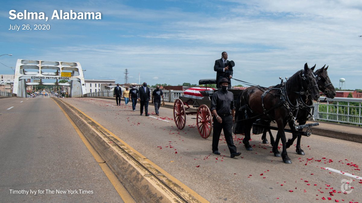 Rep. John Lewis, a stalwart of the civil rights movement, died in July. A horse-drawn carriage carried his body across the Edmund Pettus Bridge in Selma, Alabama, where, in 1965, Lewis was beaten while marching with voting rights activists.  https://nyti.ms/3qFQmUT 