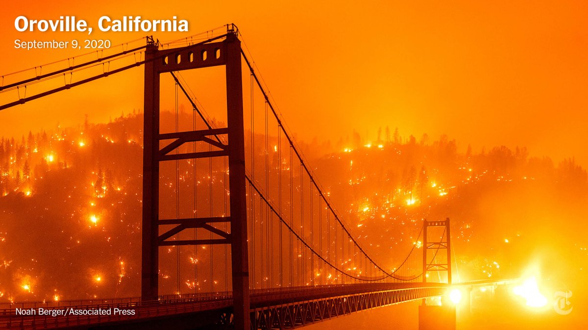 In September, California was overwhelmed by the deadliest wildfires on record. The fast-moving Bear fire, propelled by winds as strong as 45 miles an hour, tore through 230,000 acres in one 24-hour period.  https://nyti.ms/3ovTRLA 