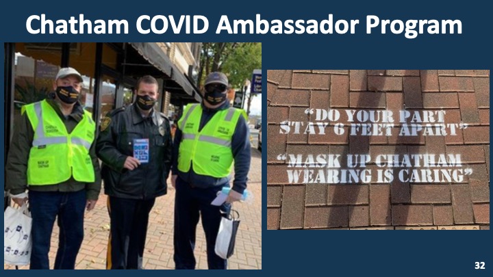 GovMurphy's tweet photo. Shout-out to Chatham Mayor Thaddeus Kobylarz and Police Chief Brian Gibbons for implementing a COVID Ambassador Program. Ambassadors are working to distribute masks, and remind everyone of the importance of masking up and social distancing. https://t.co/fwi3Lu8al4