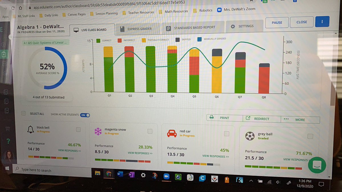 Mrs_DeWalt's tweet photo. @Edulastic live class board can give you so much information! Time spent, correct/incorrect, submission, in progress, etc. This is definitely one of my #favorite #online tools for #math! https://t.co/83STEuRNXk