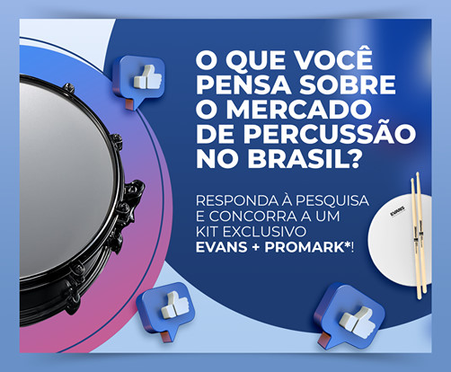 Responda à uma rápida pesquisa sobre o consumo no mercado de percussão no Brasil e concorra a uma pele Evans HD Dry + baqueta Promark TX5AW.  O sorteio será no dia 15/12 e o ganhador será contatado no @expressbatera no Instagram.