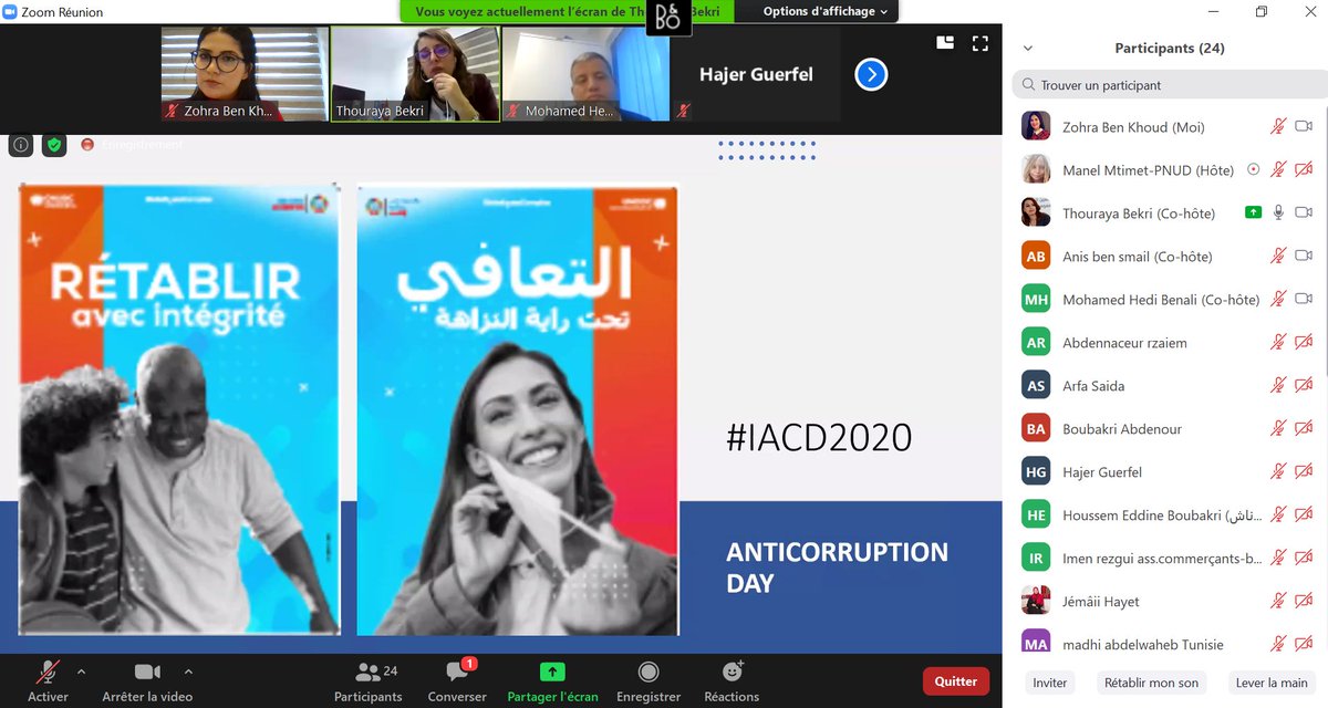 ThourayaBekri's tweet photo. From Alger to Médenine & Gabes & Melloula, untill the Office next door, un #IACD2020 focused on building Partnership and breaking the silos to #RecoverWithIntegrity and mainstream #anticorruption in Covid & 2030 Contexts.
#UnitedAgainstCorruption @UNDPinTUNISIA https://t.co/nBgiybgowt