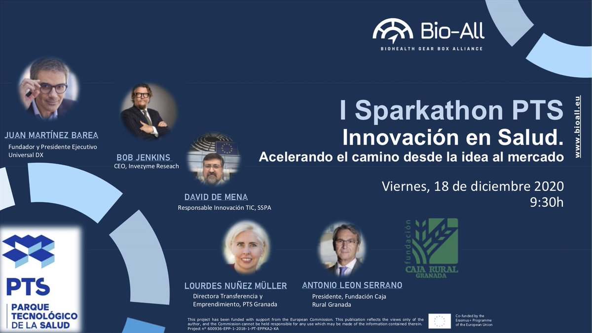 📣Viernes 18 de Diciembre ⏰9:00h

⬇️⬇️⬇️⬇️⬇️⬇️⬇️⬇️⬇️⬇️⬇️⬇️⬇️⬇️
Bio-all PTS I Sparkathon: Innovación en Salud. Acelerando el camino desde la idea al mercado. organizado bajo el programa <a href="/BioAllGearbox/">Bio-All</a> <a href="/bioall_ugr/">Posgrado UGR Emprendimiento en BioSalud</a> 
granadaessalud.es/2020/12/07/bio…