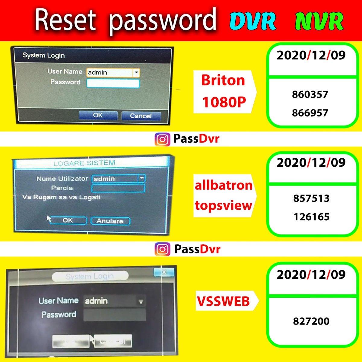 passdvr's tweet photo. Send me a message to get the password of other dates or other models directly

#dvr #nvr #password
#superpassword #reset #reset_password #resetpassword
#security #system #security_system #camera #cctv #cctvcamera #cctv_camera #hikvision #dahua #ip #ipcamera #cctvcamera #bms https://t.co/2EyKbMMe5K