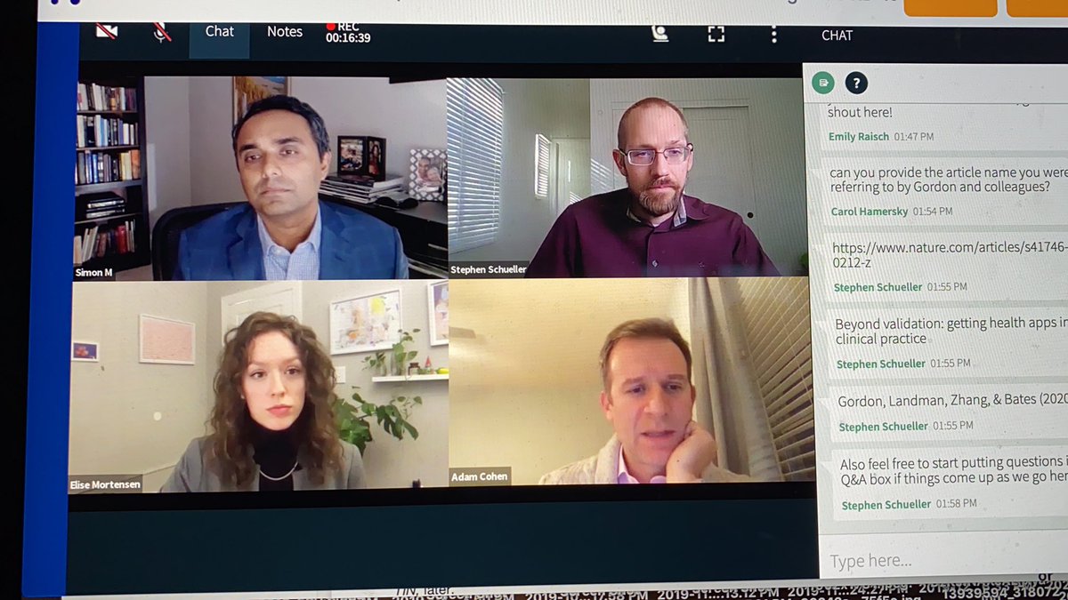 nodehealthorg's tweet photo. Currently live: evaluation techniques and approaches for #digitalhealth apps with @steveschueller @album_relise @simoncmathews1 and @adambriancohen! #NODEHealthDMC https://t.co/iCuNMRaaMk