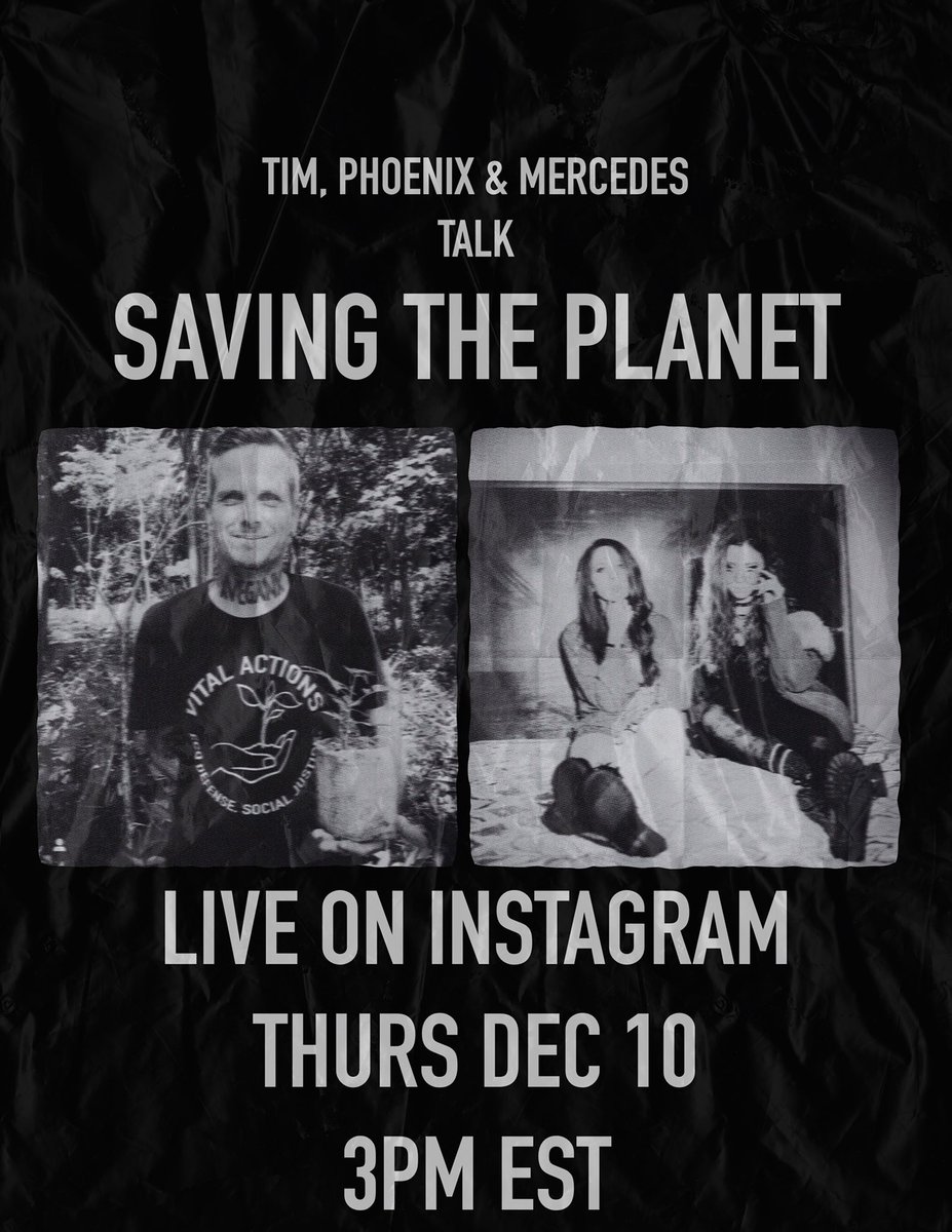 I’ll be live on Instagram tomorrow @ 3PM EST to talk with @phoenixarnhorn + #VitalActions about what we can do to save the planet. 🌱 Come hang with us! I miss you guys! 🖤