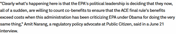 Counting "co-benefits" when you want to and not when you don't want to seems...not very consistent, fair, or transparent.