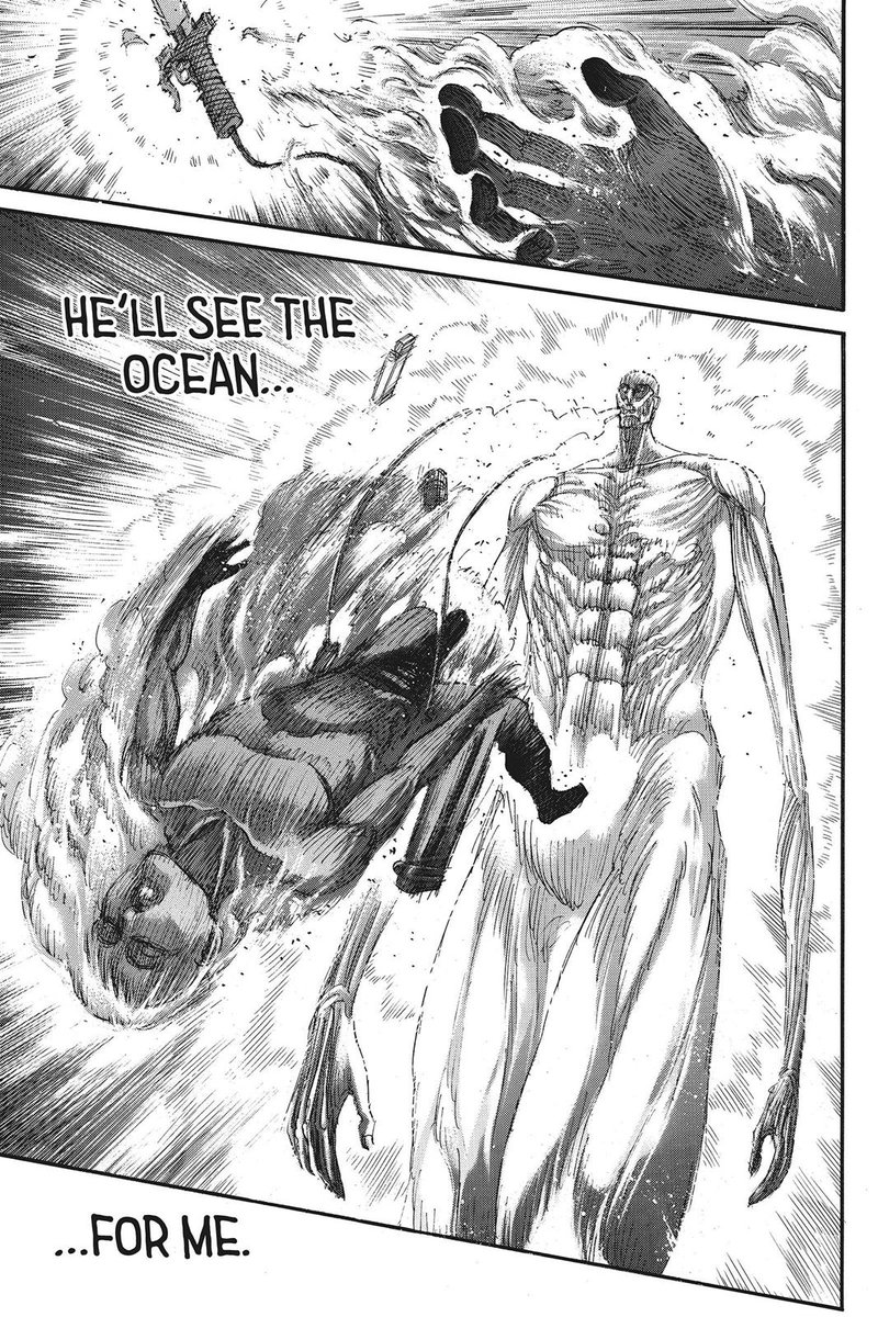 then we have this scene, where armin said all of these lines. entrusting eren with his dreams, his life and everything. then armin said, "the only thing I have to give is this." but he didn't know that eren alr saw him as the bravest one even before this. (sobbing)