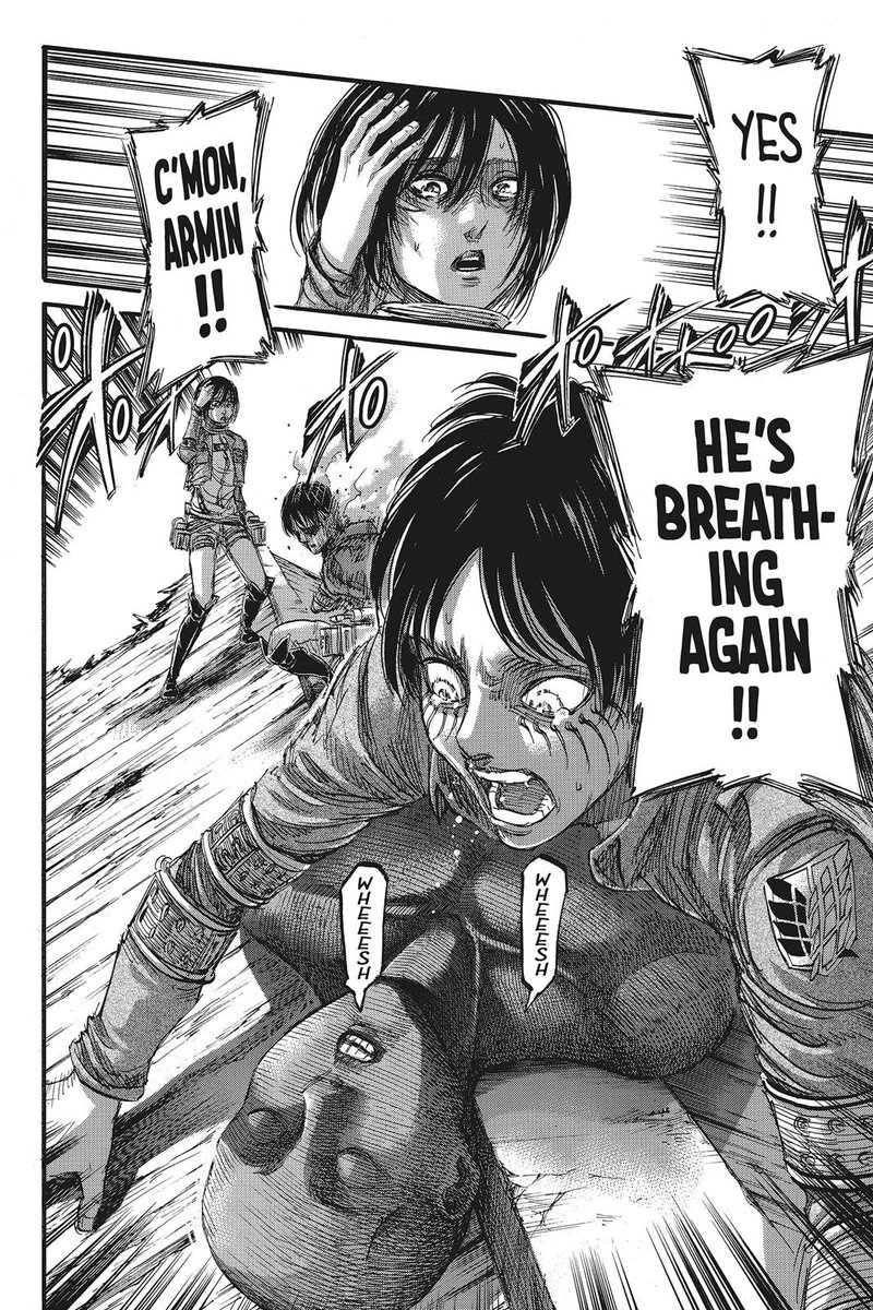 eren's spark of hope seeing armins breathing again really broke my heart."you can do it!! take a deep breath again!!"