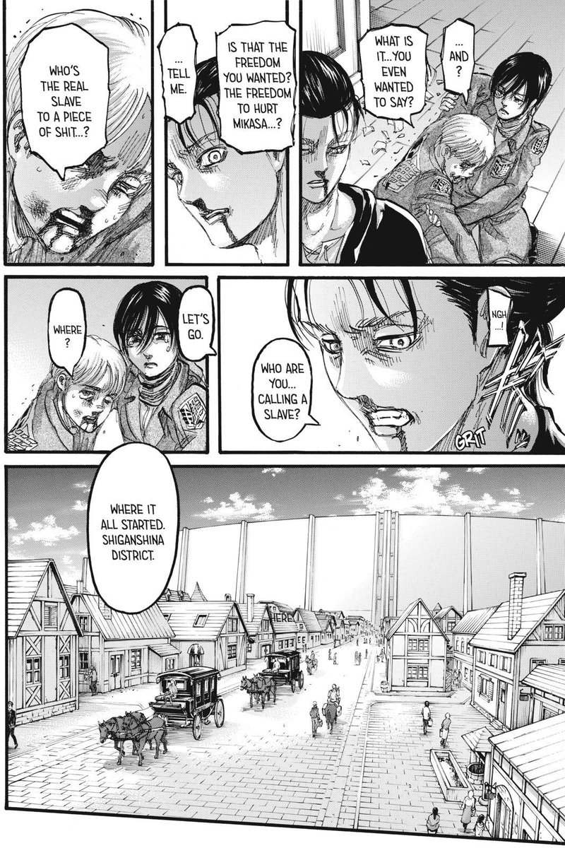> armin is always be the one who could make eren angry regarding to his own term of "freedom" as we can see here on these 2 chapters.well not so sure if eren was angry in 134 tho but it gives me the same energy bc of armin's words.