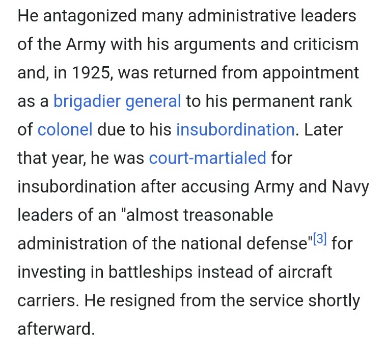 im thinking a lot about the Billy Mitchell problem nowtldr he argued that battleships were going to get creamed and advocated for aircraft carriers before WW2, this got him court martialed because the admirals LIKED battleships