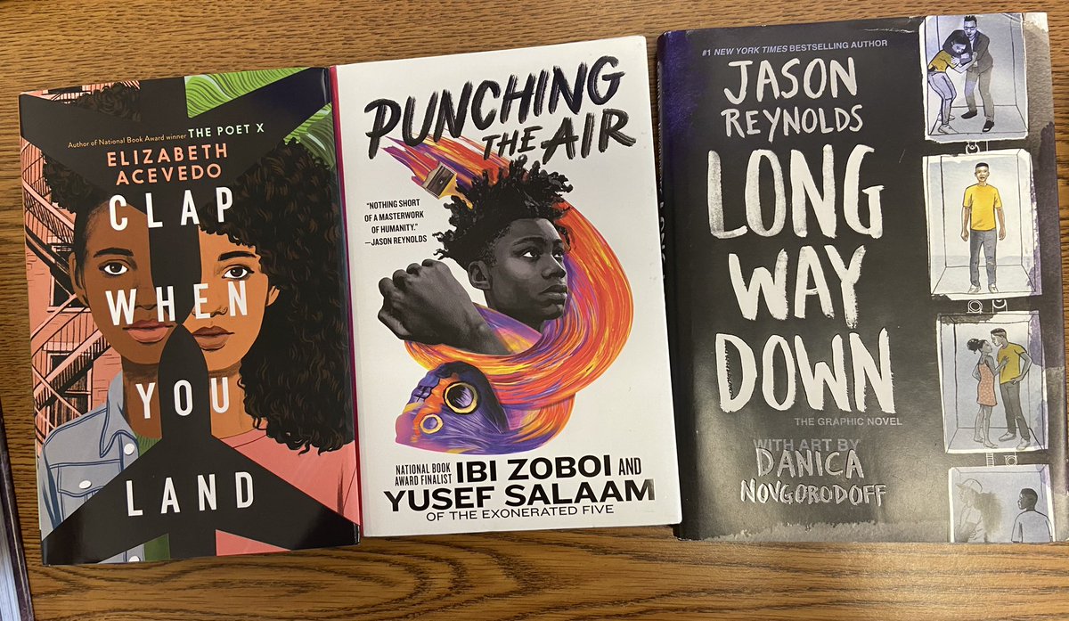 Just adding 3 more @ProjectLITComm books by @acevedowrites @ibizoboi @dr_yusefsalaam @JasonReynolds83 to our collection @NHS_MediaCenter all available for contactless book checkout! #ProjectLit #OwnVoices