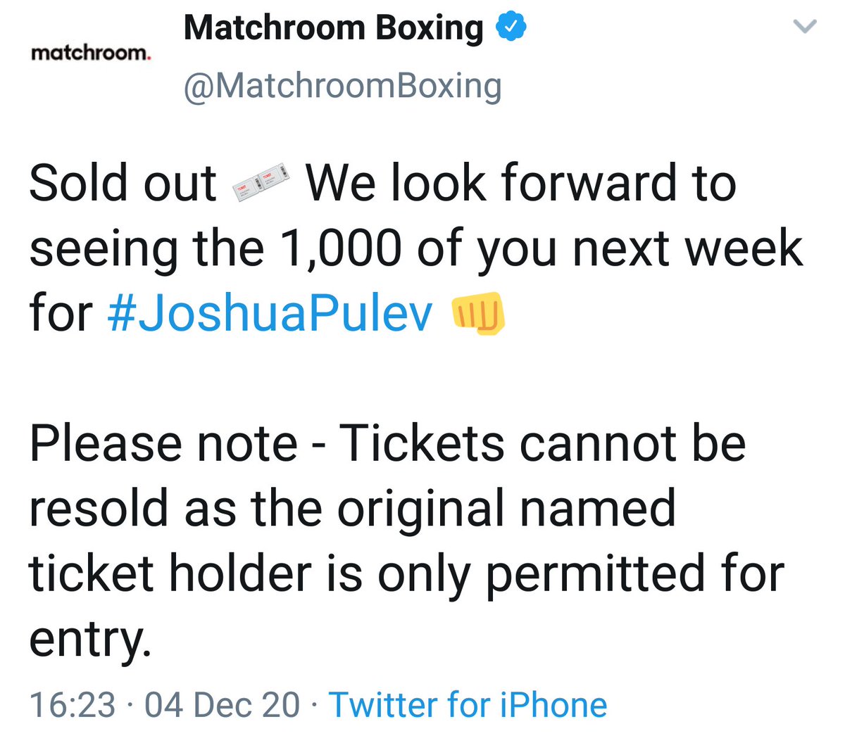 What? No 200 free tickets for NHS workers apparently? £1000 for top end ticket, just short of a months wage for some of Eddie's hero workers.