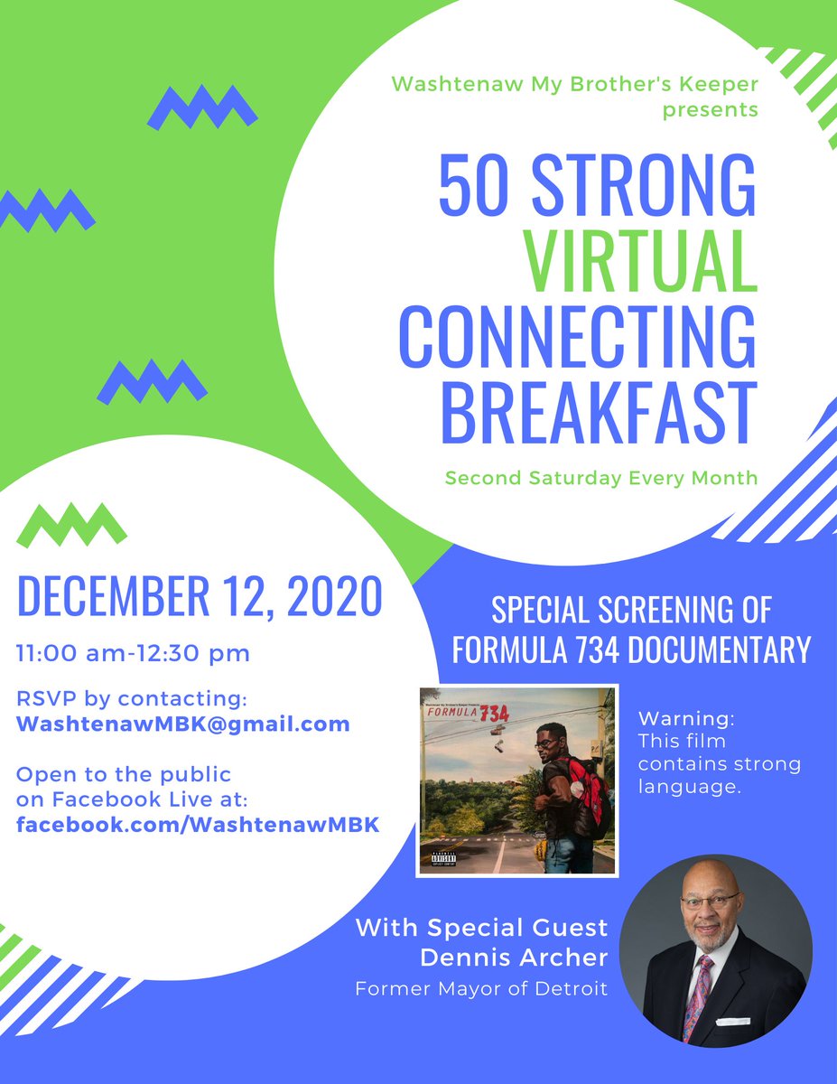 Washtenaw_MBK's tweet photo. Join us this Saturday! We’ll be joined by former mayor of Detroit Dennis Archer, and we’ll doing a sneak peek screening of our Formula 734 documentary! https://t.co/3vk1oSMmga