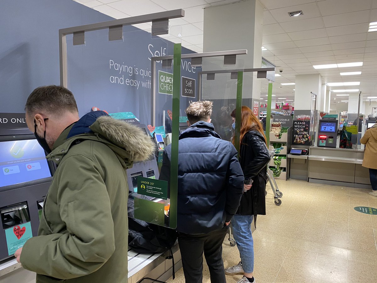 HelenLoveless's tweet photo. @waitrose Western Rd in Brighton not concerned about customer spread of Covid - 6 self-service tills out of 16 open, all right next to each, no space. When asked why I was told ‘it’s easier’...interesting approach to customer care https://t.co/gQ5mcUWclb