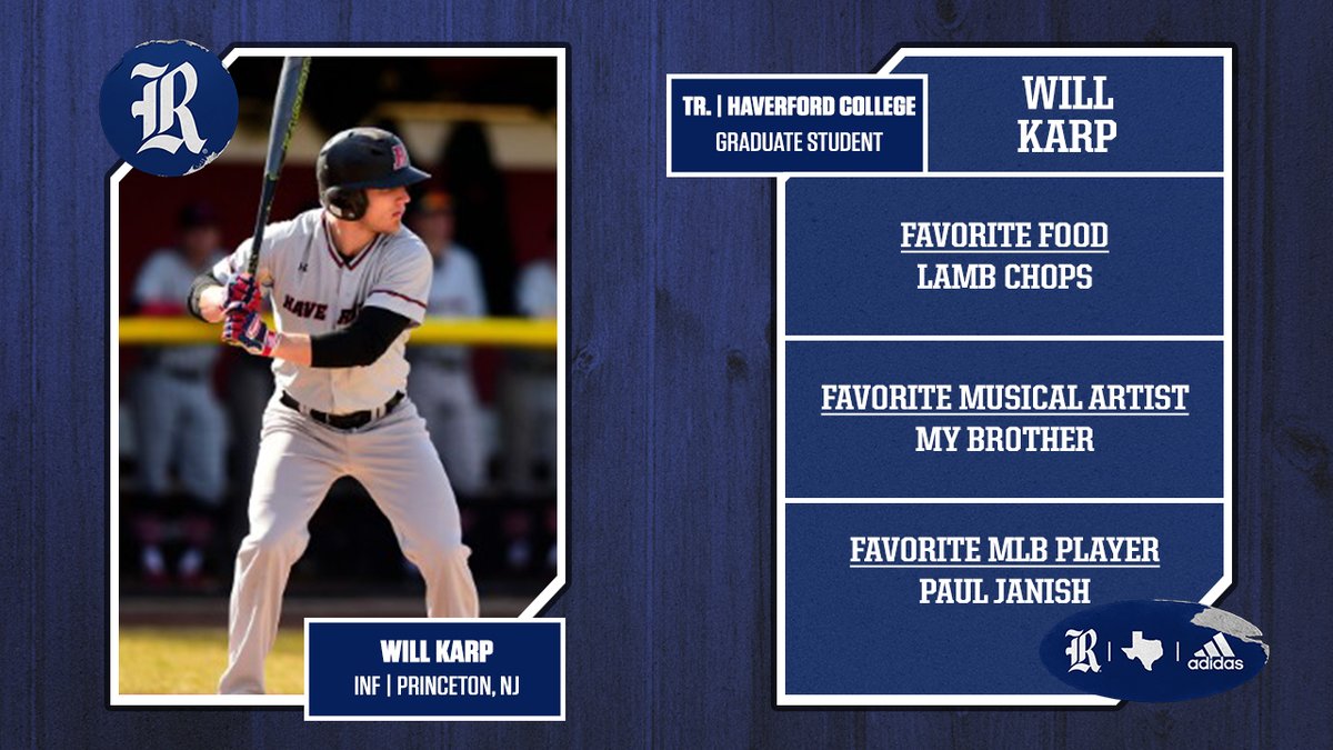 This graduate transfer comes to us from Haverford College and will now get to be coached by his favorite MLB player. A native of Princeton, NJ, <a href="/Karpy33/">Will Karp</a>!

🦉 » RiceOwls.co/Will-Karp

#GoOwls👐 x #RFND